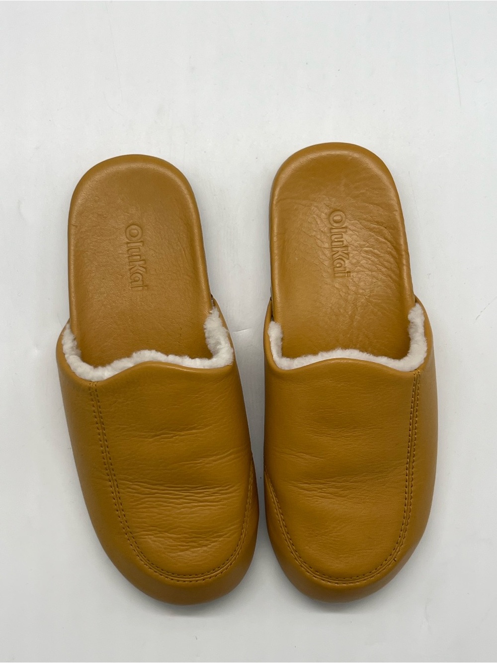 OluKai Shearling-Lined Leather Slip-Ons - Tan